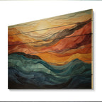 Impression moderne de paysage de montagnes audacieuses corail sarcelle Designart sur bois de pin naturel