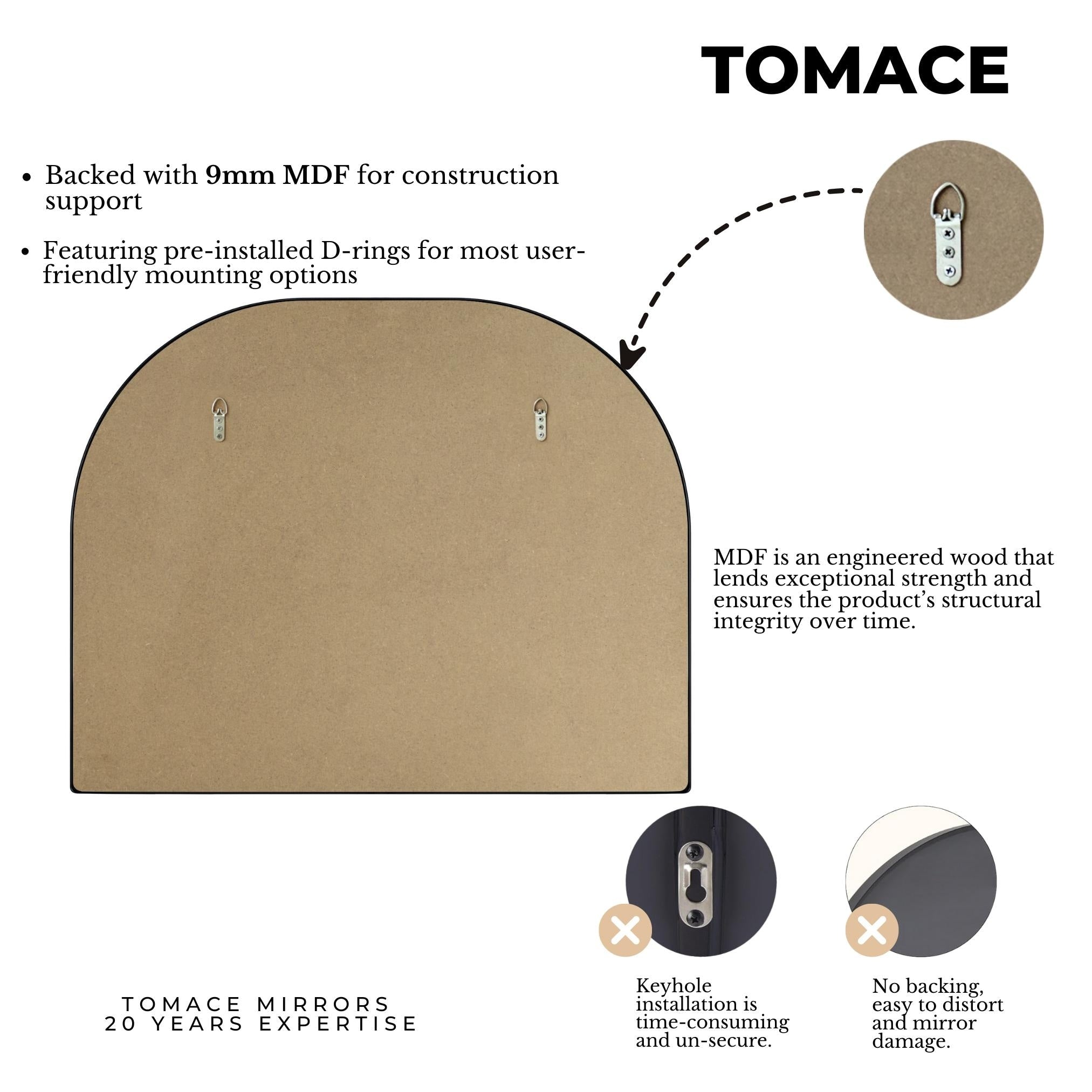 Grand miroir arqué TEHOME Dezerae pour manteau de cheminée, 40'' L x 32'' H