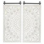 Décoration murale en bois blanc ivoire vieilli avec des accents noirs (lot de 2)