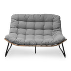 Fauteuil Papasan double avec coussin, rotin PE toutes saisons et cadre en métal pour intérieur et extérieur