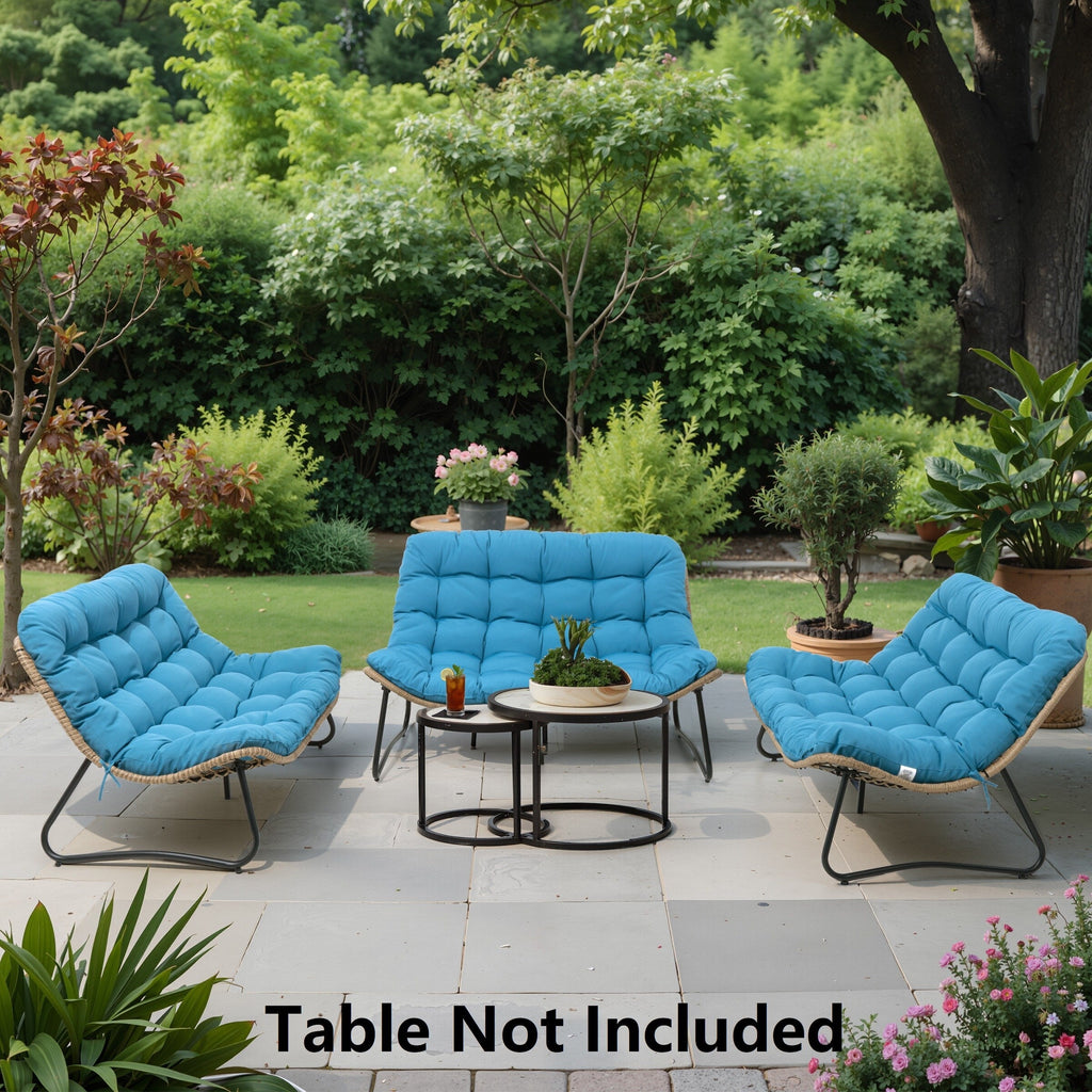 Fauteuil Papasan double avec coussin, rotin PE toutes saisons et cadre en métal pour intérieur et extérieur