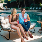 Fauteuil Papasan double avec coussin, rotin PE toutes saisons et cadre en métal pour intérieur et extérieur