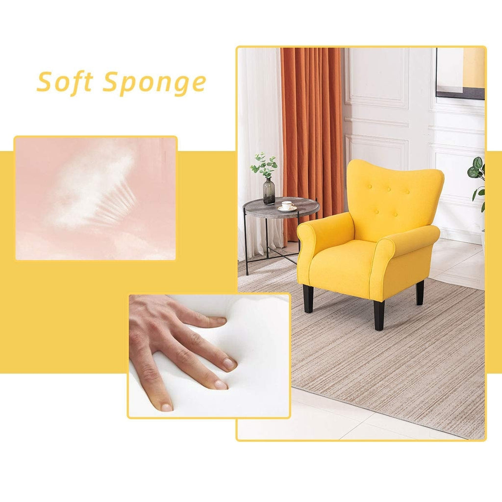 Fauteuil d'appoint moderne Erommy, fauteuil à dossier haut, canapé simple en tissu rembourré avec pieds en bois pour le salon