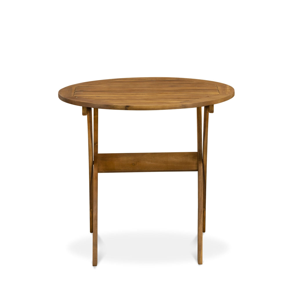 L'ensemble de bistrot de conversation d'extérieur East West Furniture comprend une table basse ronde en bois et 2 chaises pliantes, huile naturelle