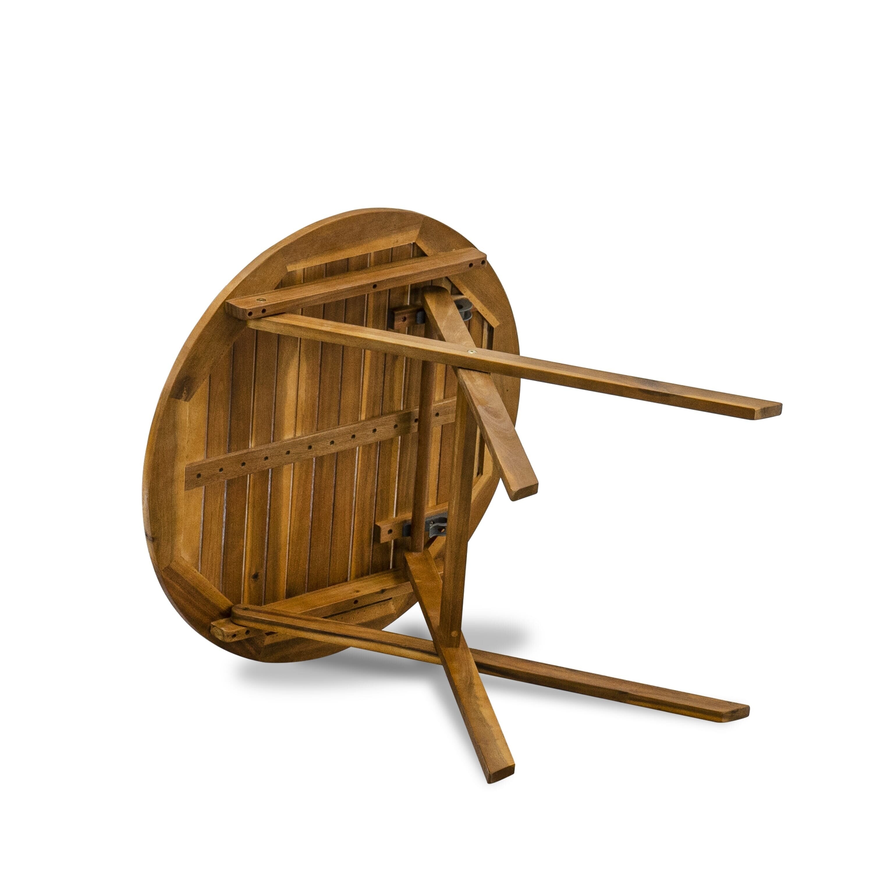 L'ensemble de bistrot de conversation d'extérieur East West Furniture comprend une table basse ronde en bois et 2 chaises pliantes, huile naturelle