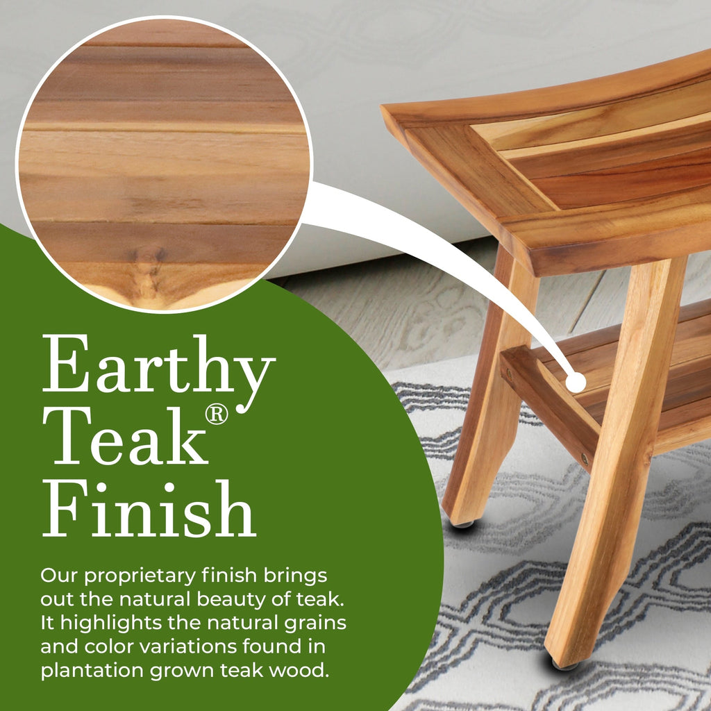 EcoDecors, Banc, Tabouret de douche, Siège de douche, Chaise de douche pour douche intérieure, Petit banc, Banc de douche en teck, Repose-pieds de douche