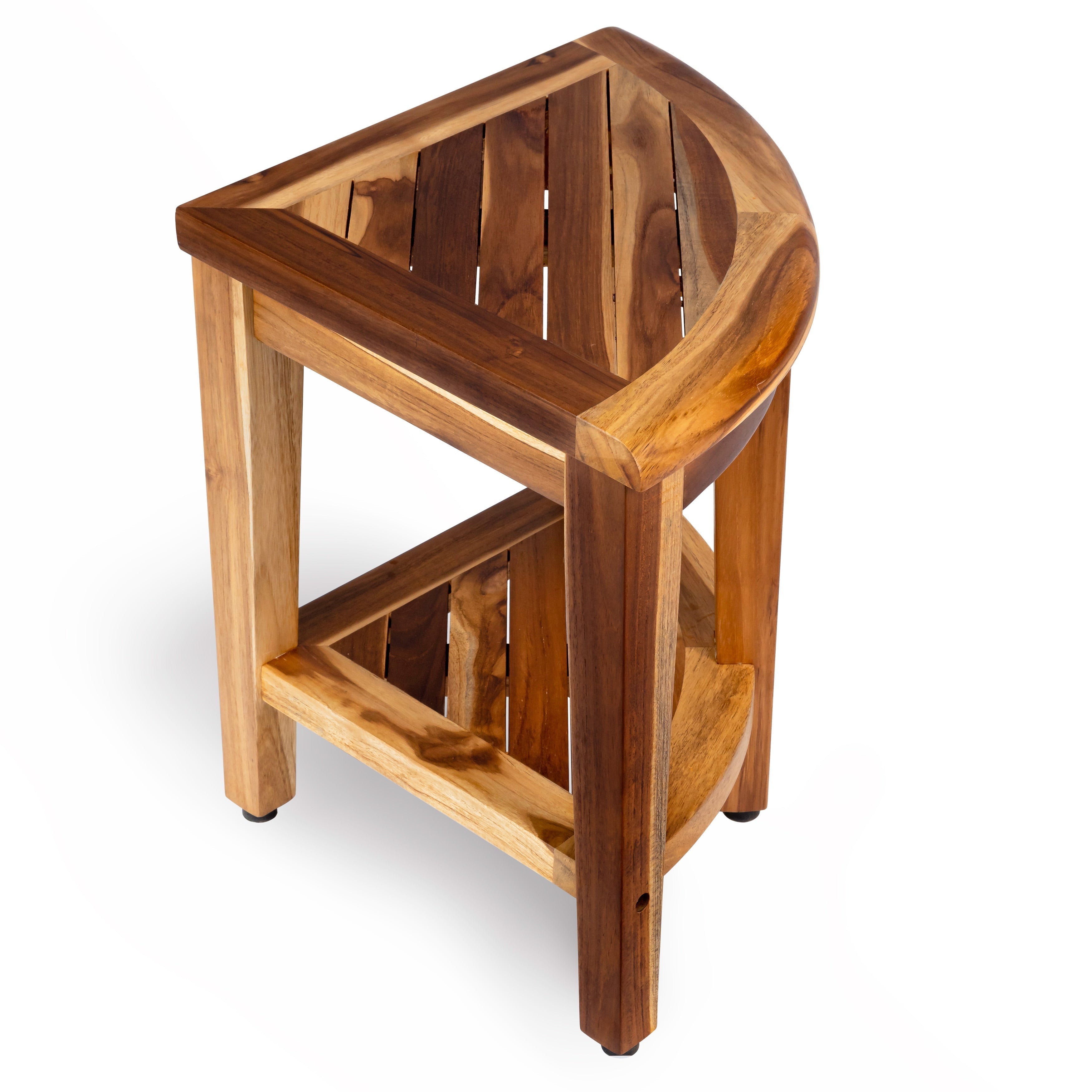 EcoDecors, Banc de douche élégant en teck, Tabouret de douche en teck, Tabouret de douche d'angle, Banc de douche d'angle en teck, Avec étagère
