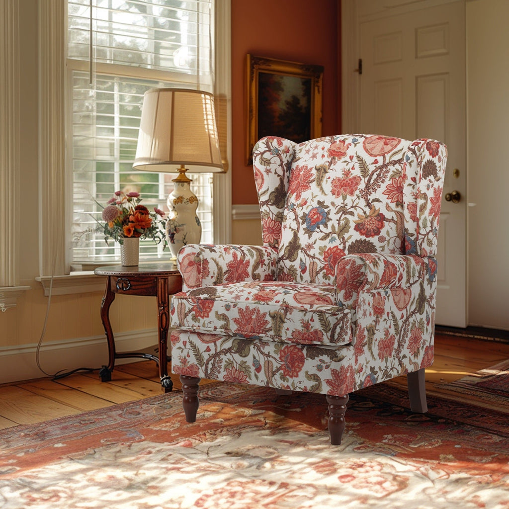 Fauteuil d'appoint moderne Erommy, fauteuil à dossier haut, canapé simple en tissu rembourré avec pieds en bois pour le salon