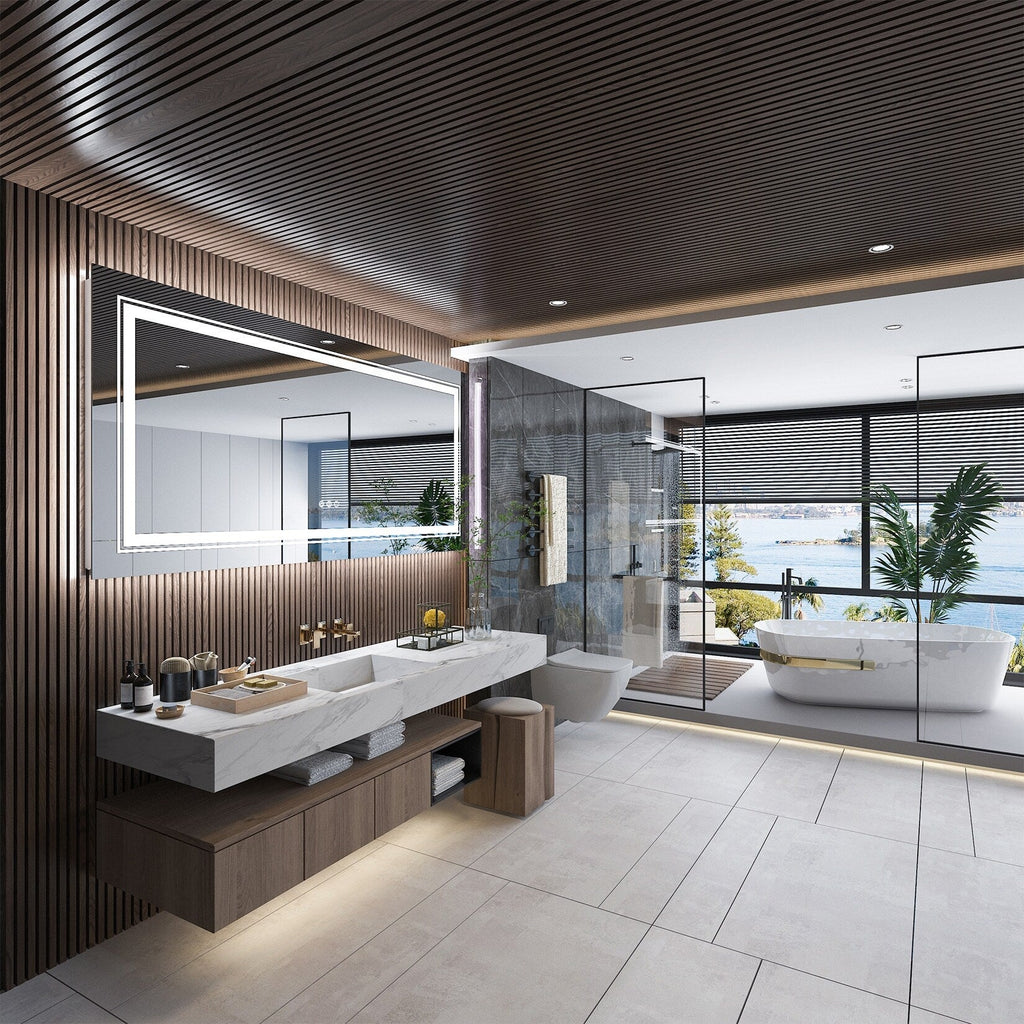 Miroir de salle de bain extra large avec éclairage LED, antibuée, 3 couleurs