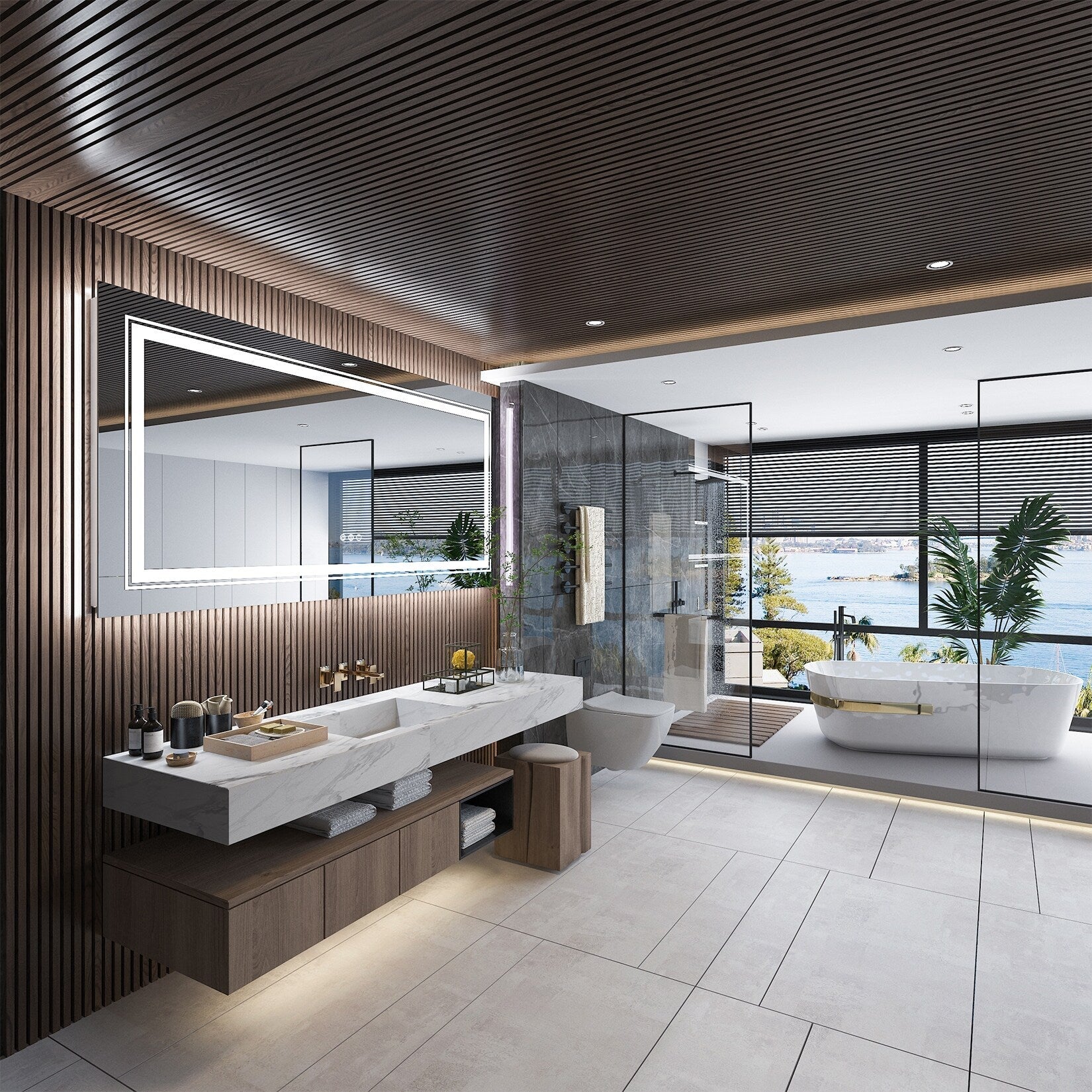 Miroir de salle de bain extra large avec éclairage LED, antibuée, 3 couleurs