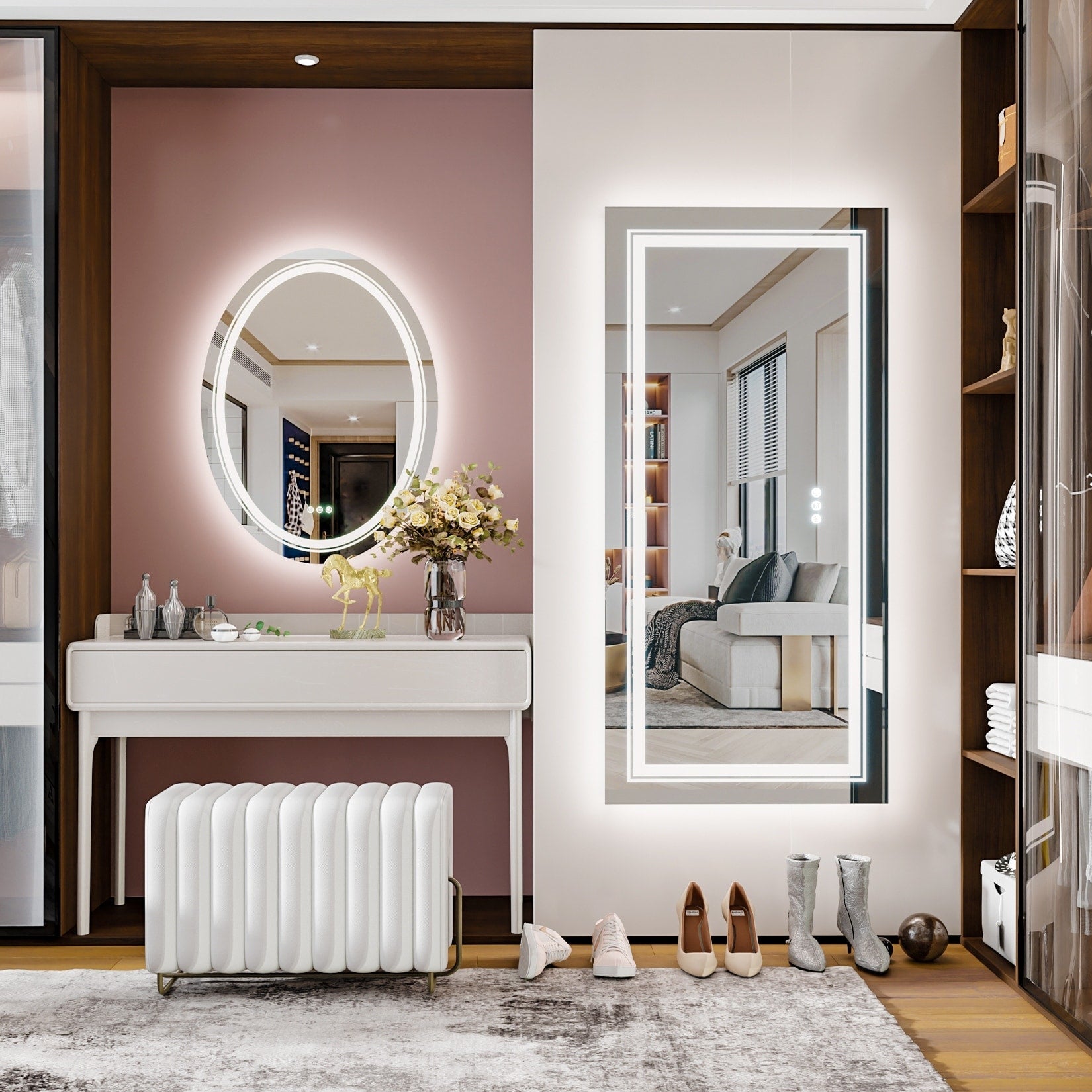 Miroir de salle de bain extra large avec éclairage LED, antibuée, 3 couleurs