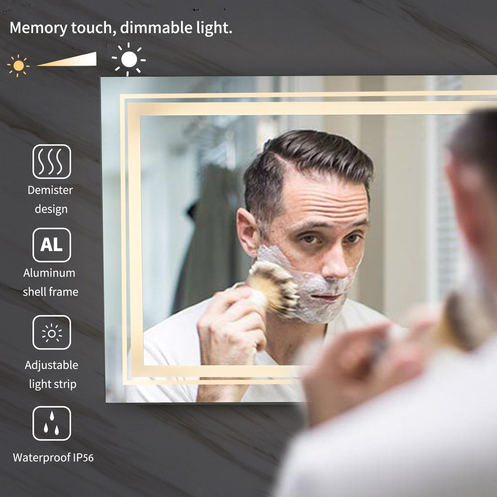 Miroir de salle de bain extra large avec éclairage LED, antibuée, 3 couleurs