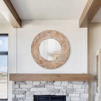 Miroir mural rond en bois sculpté de style ferme - 28 x 28