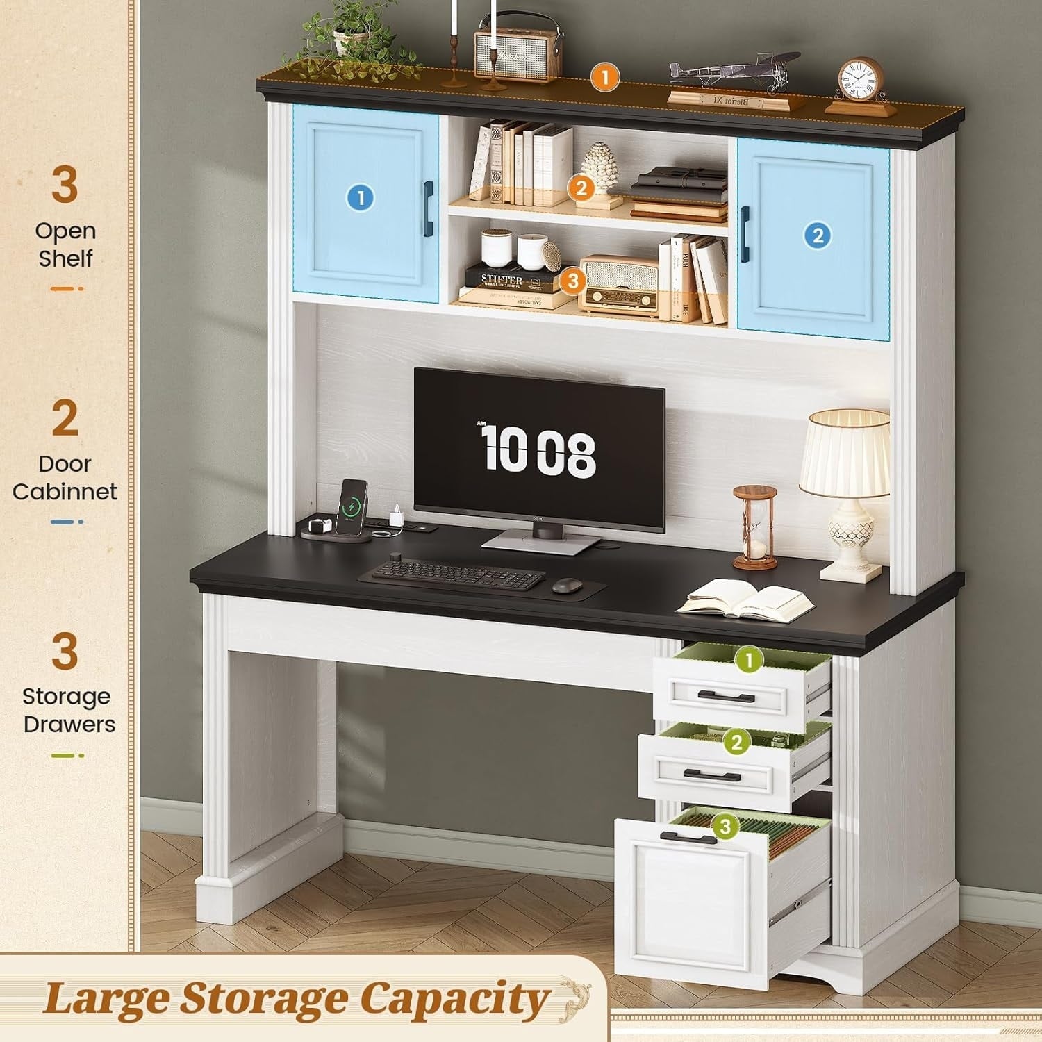 Bureau de direction de ferme Bureau à domicile Tiroir de classement Support d'écran Prise de courant