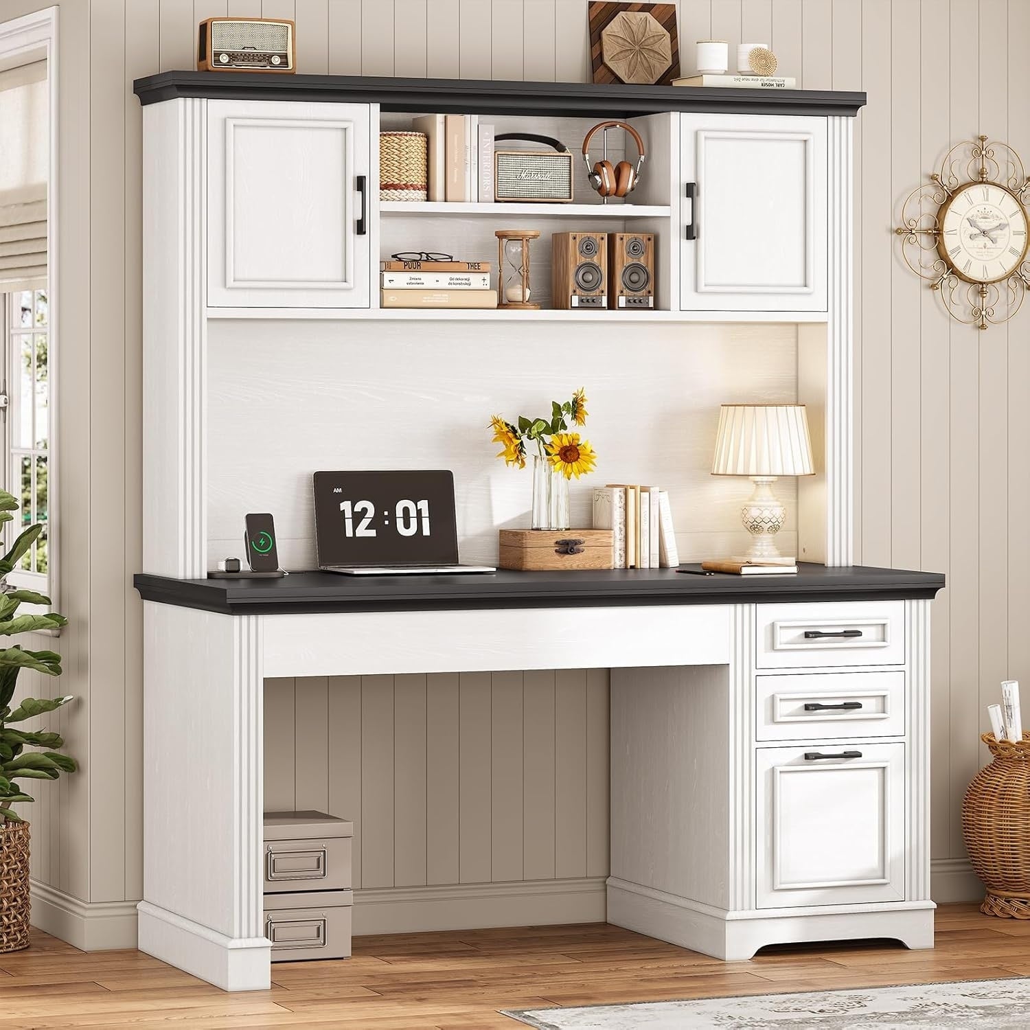 Bureau de direction de ferme Bureau à domicile Tiroir de classement Support d'écran Prise de courant