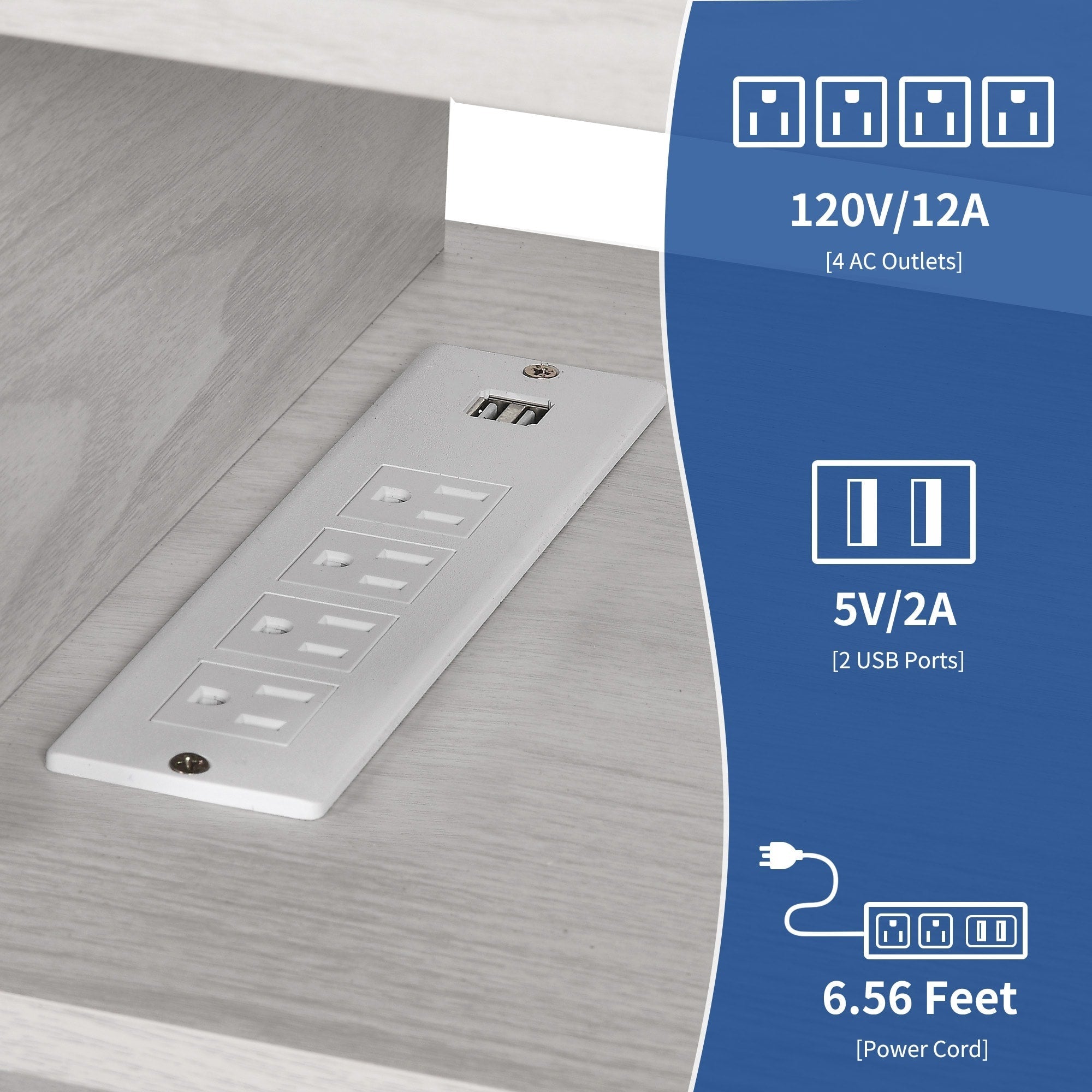 Meuble TV Farmhouse pouvant accueillir jusqu'à 65 téléviseurs avec portes et étagères ouvertes Console multimédia Prise de courant