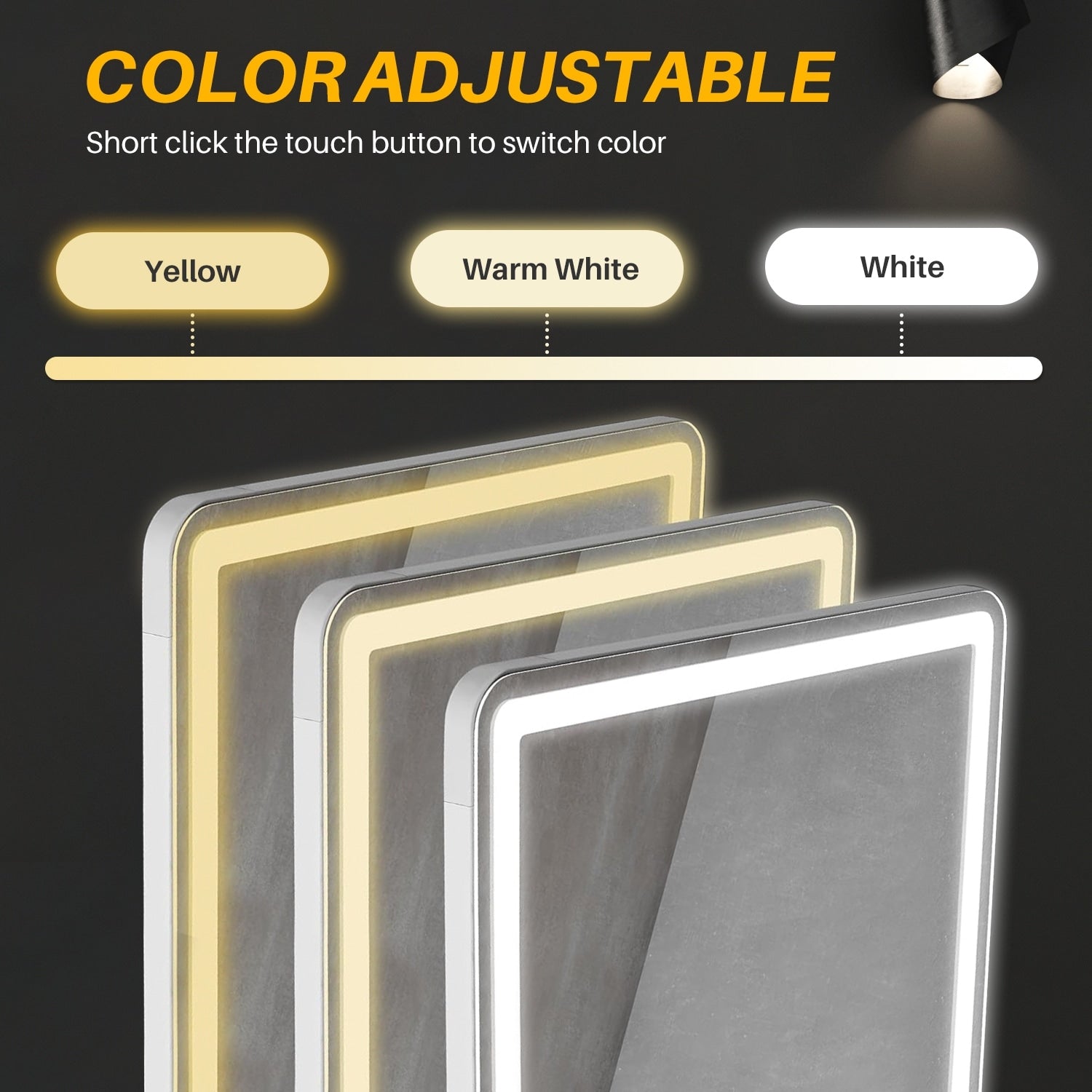 Miroir de sol avec éclairage LED, miroir pleine longueur 64 x 21 avec support, miroir suspendu, miroir mural, miroir intégral