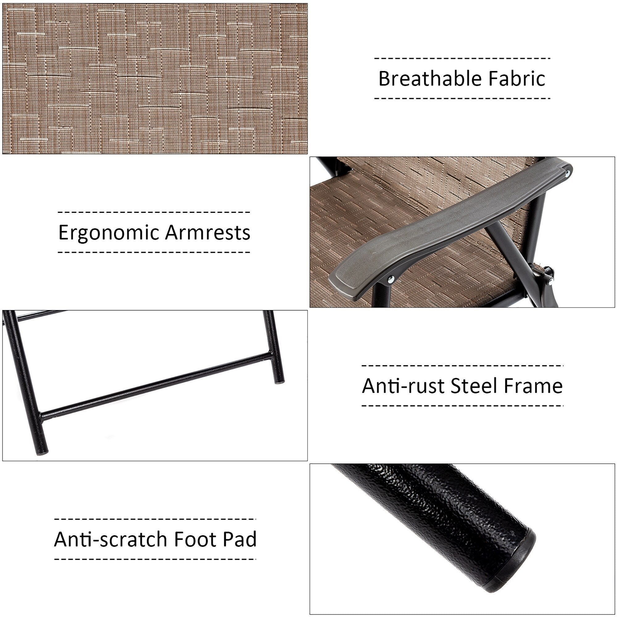 Ensemble de 2 fauteuils pliants pour patio, marron