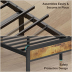 Cadre de lit plateforme en métal pour lit simple, double, queen ou king size avec tête de lit rembourrée et rangement
