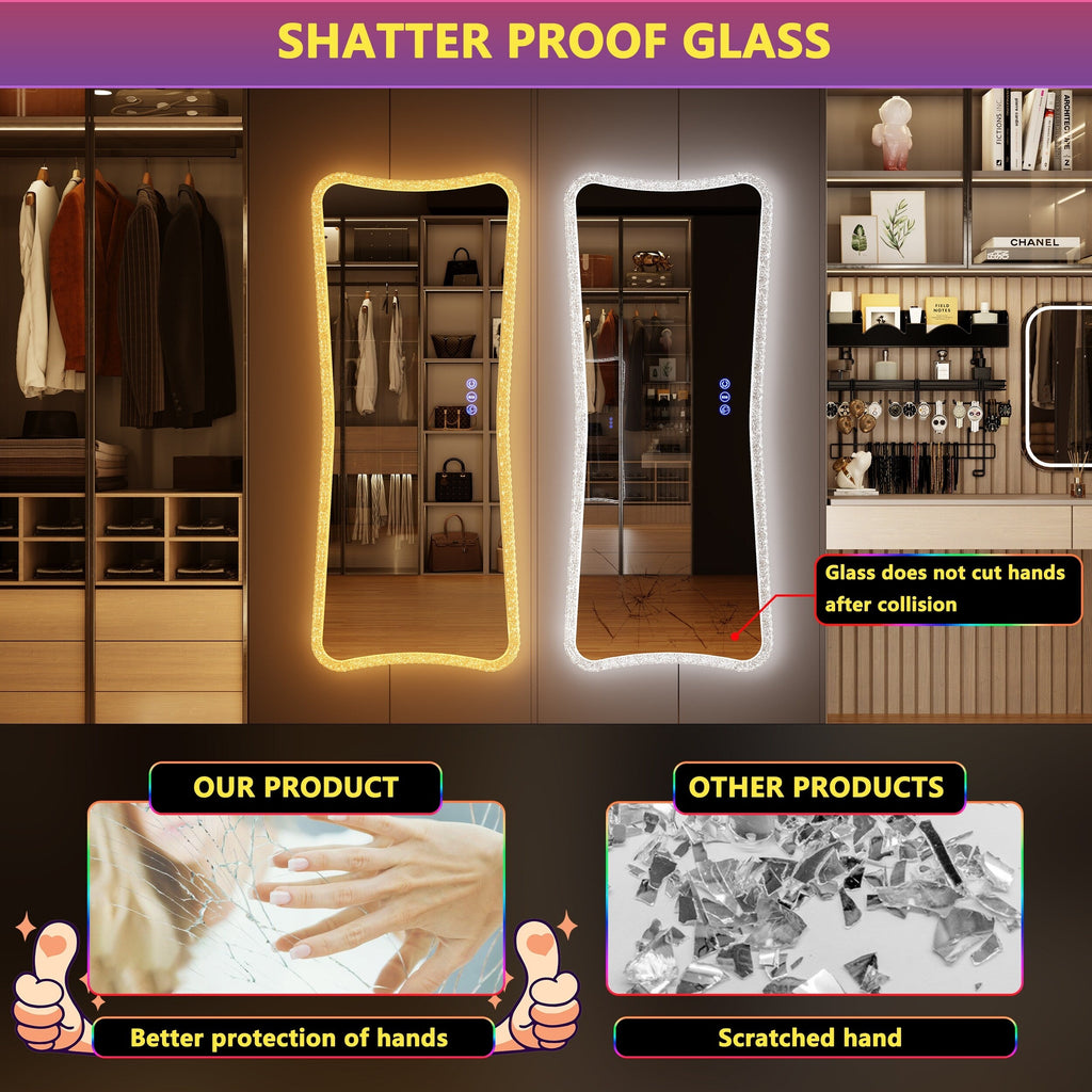 Miroir pleine longueur avec lumières RVB - Blanc