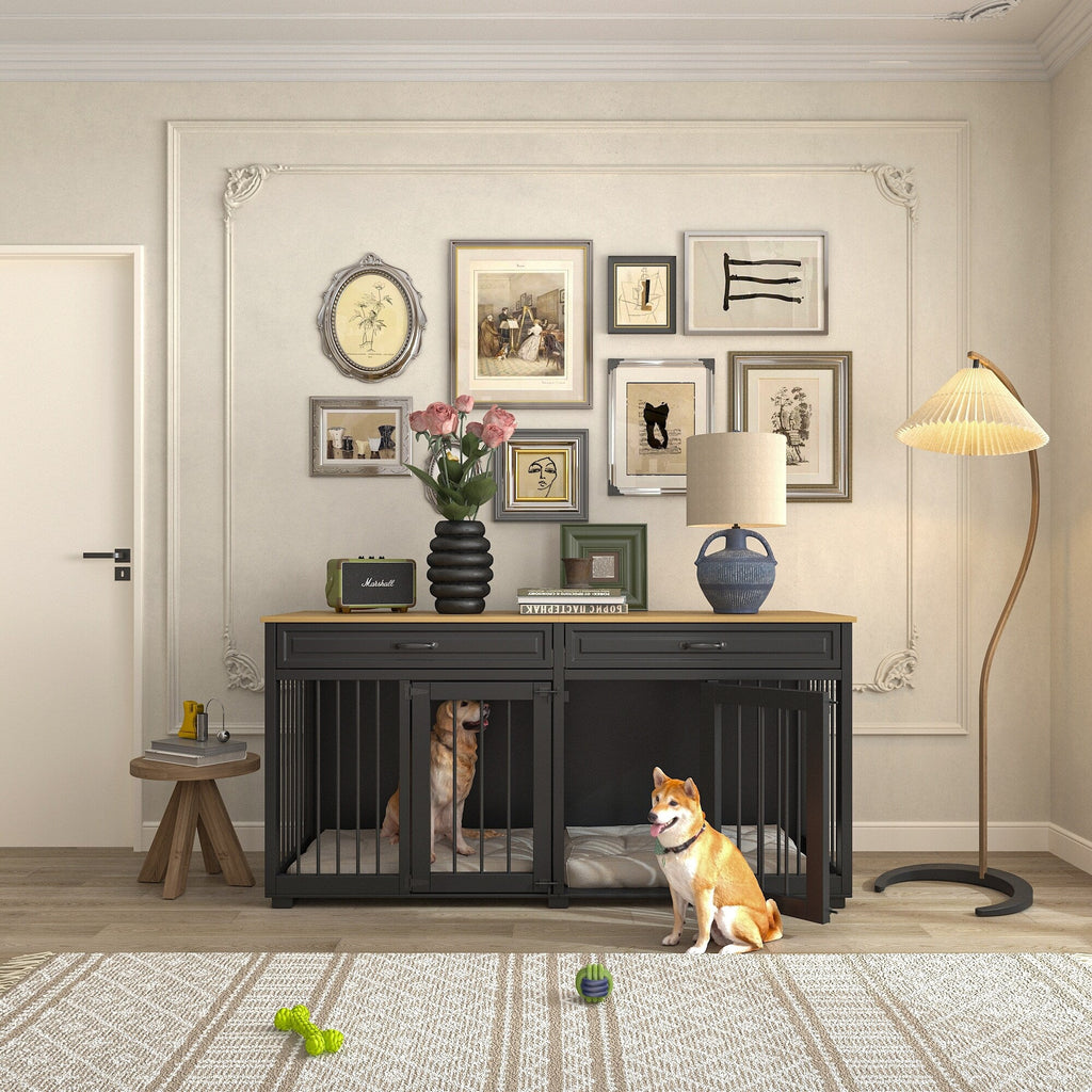 Cage pour chien de style meuble, niche en bois de 64,5 pouces pour grand chien
