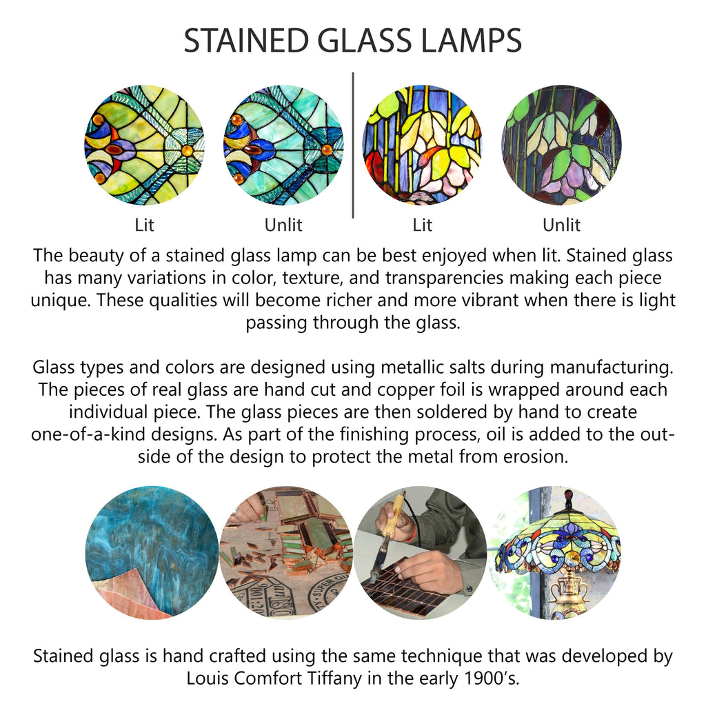 Lampe Tiffany en vitrail Gracewood Hollow Asdreni de 20 pouces - 14 L x 14 l x 20,25 H