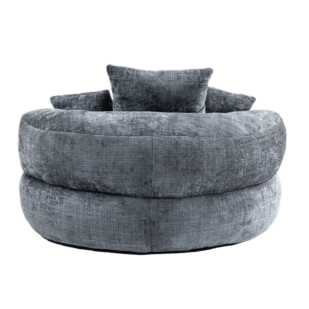 Canapé poire simple gris surdimensionné en chenille de 42,52 pouces avec trois oreillers pour chambre à coucher