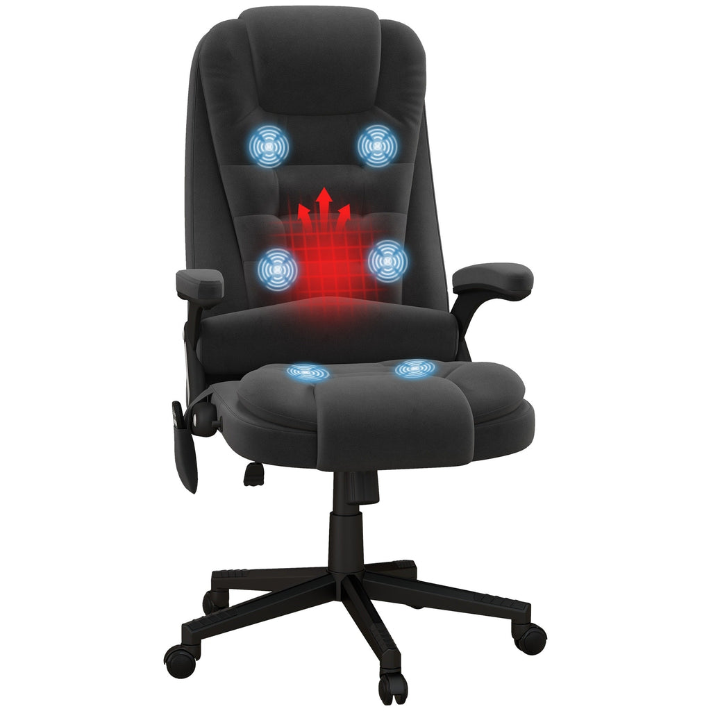 Fauteuil de bureau HOMCOM à massage vibrant 6 points avec chaleur, fauteuil de bureau exécutif à dossier haut en velours avec dossier inclinable