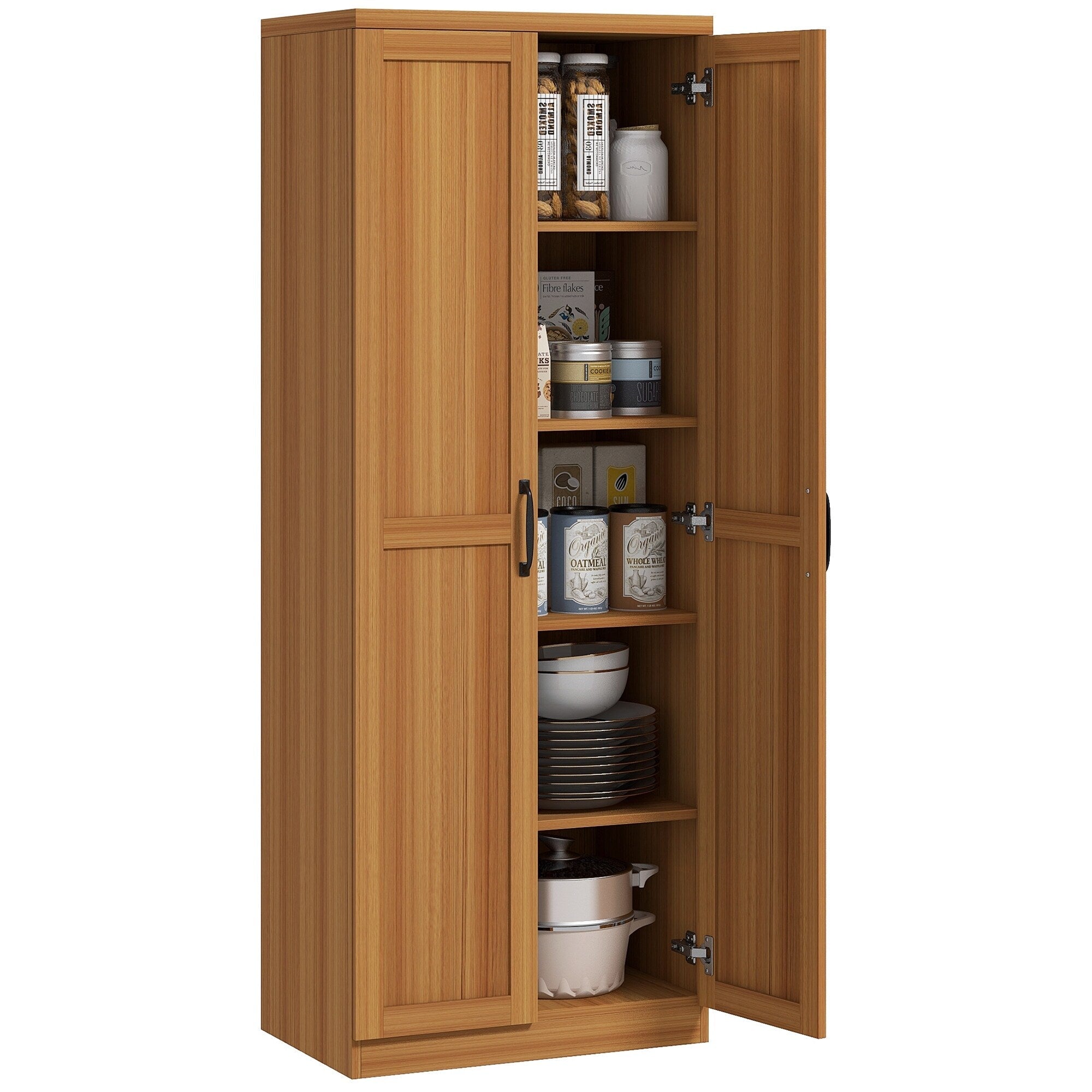 HOMCOM 63 Garde-manger de cuisine 2 portes, meuble de rangement indépendant avec étagères à 5 niveaux et 2 étagères réglables pour salle à manger