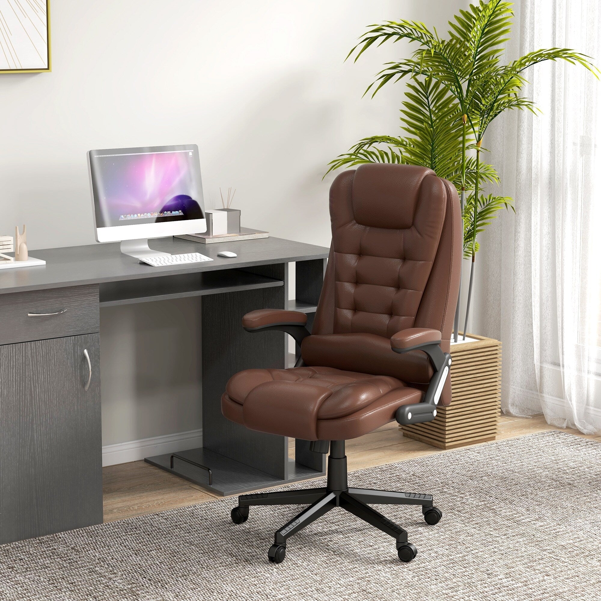 Fauteuil de bureau massant et vibrant HOMCOM à dossier haut avec 6 points de vibration, beige