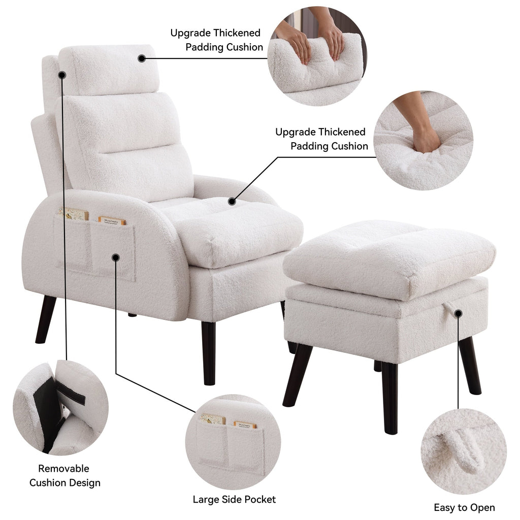 Fauteuil d'appoint HOMYKA avec dossier réglable et pouf de rangement