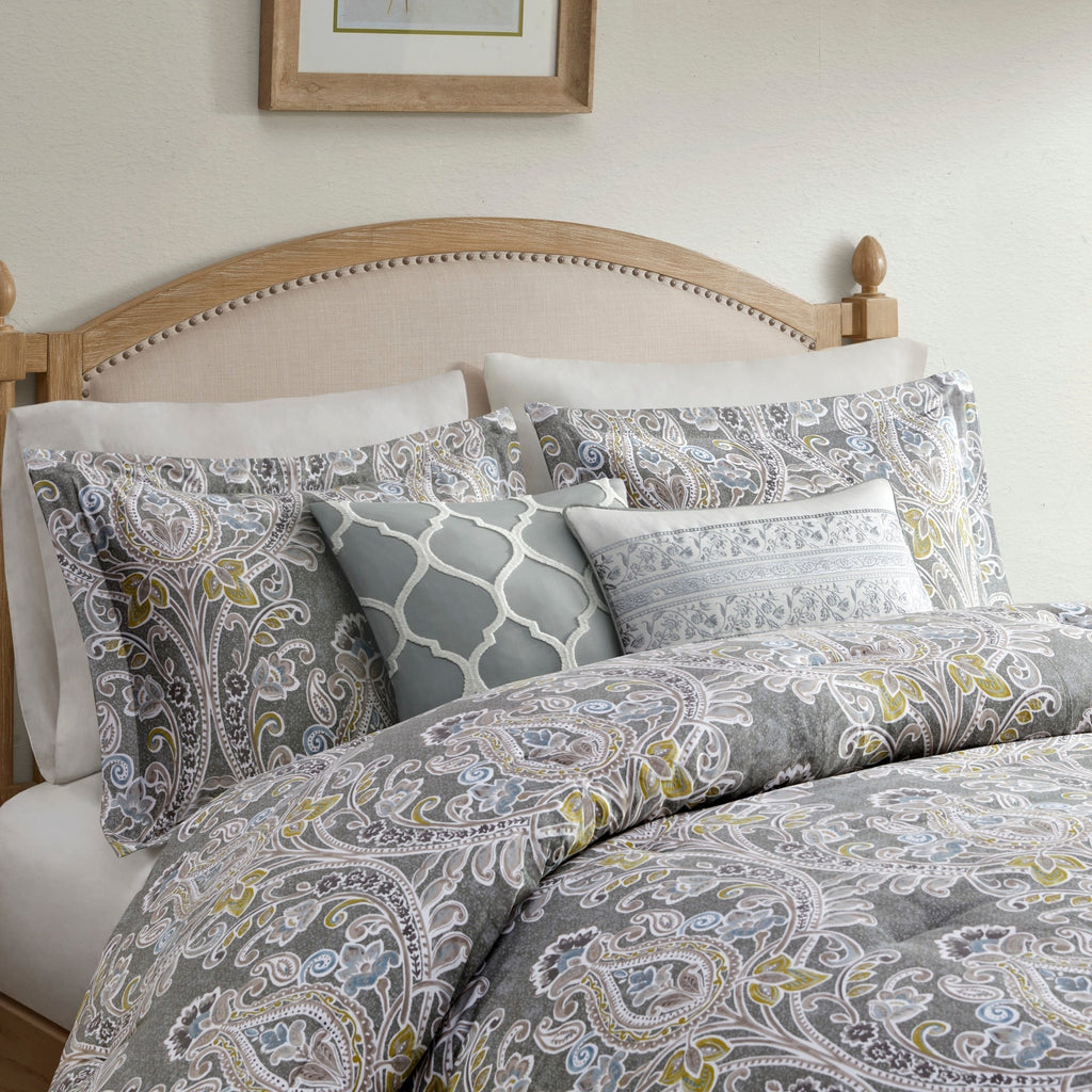 Ensemble de couette en coton gris à motif damassé Harbor House Hallie, 6 pièces