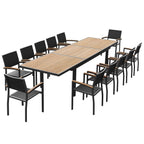 Ensemble de salle à manger d'extérieur Heck 13 pièces en teck et aluminium FSC pour 12 personnes, table extensible et chaises empilables, noir anthracite
