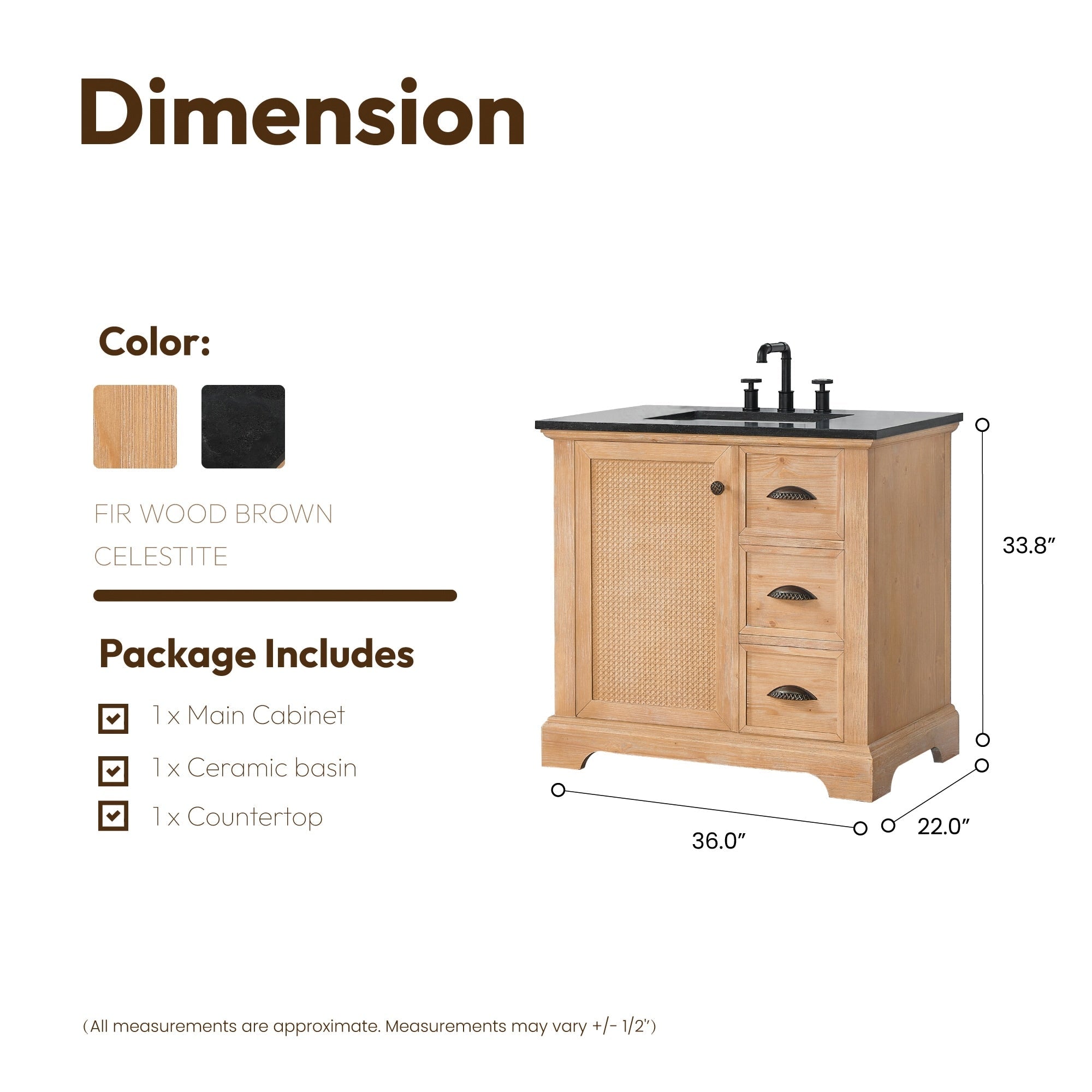 Meuble-lavabo Hervas avec plateau en marbre naturel sans miroir