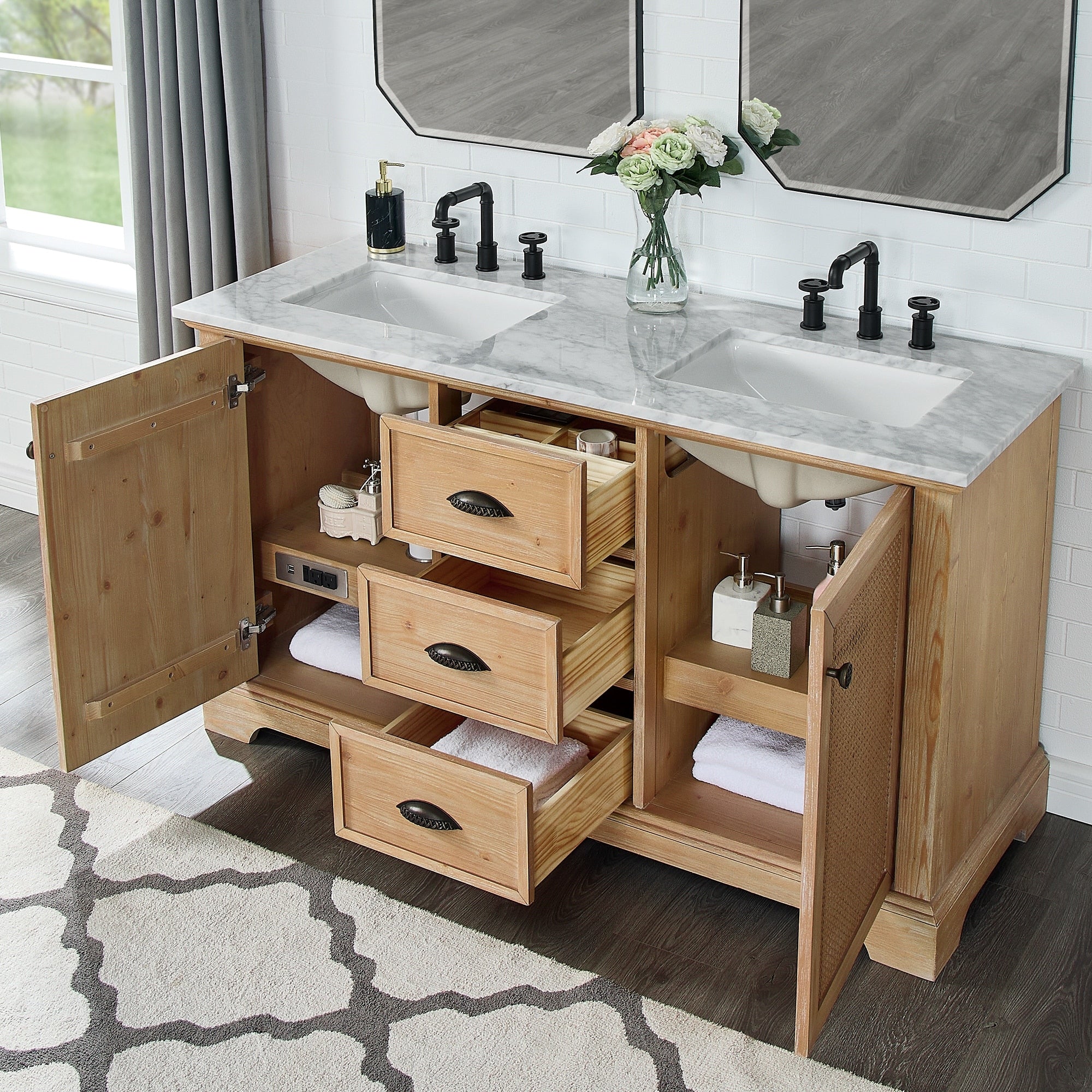 Meuble-lavabo Hervas avec plateau en marbre naturel sans miroir