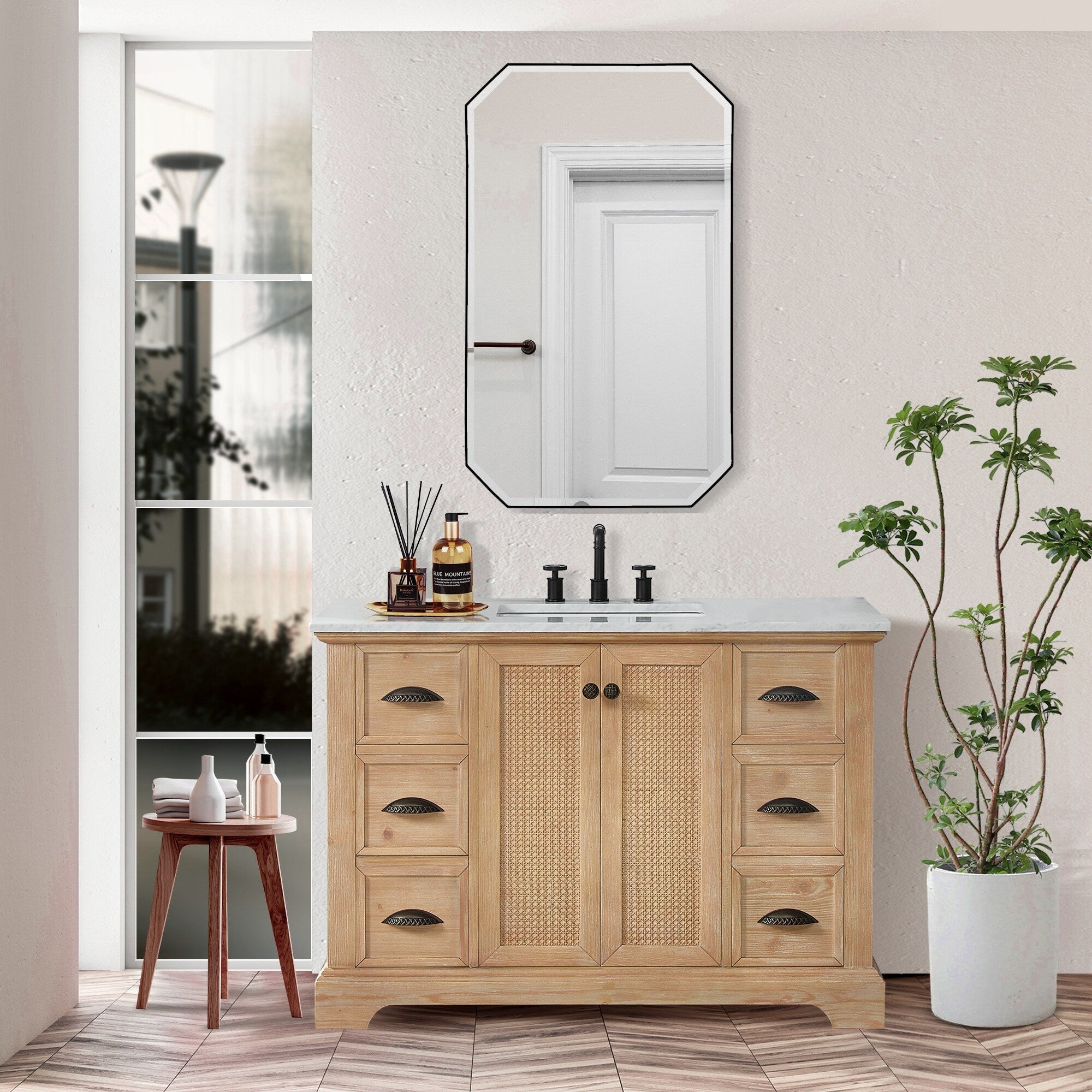 Meuble-lavabo Hervas avec plateau en marbre naturel sans miroir