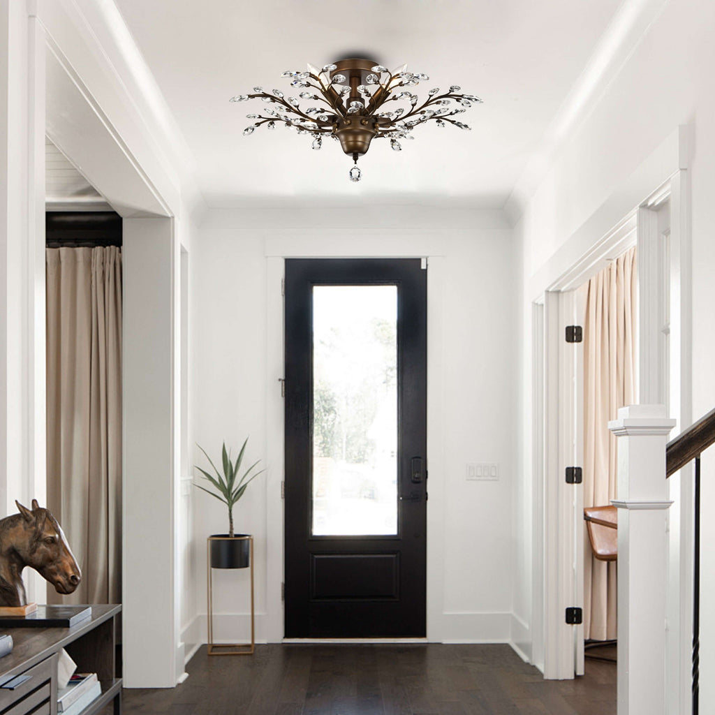 Plafonnier à 4 lumières en cristal avec feuilles de houx