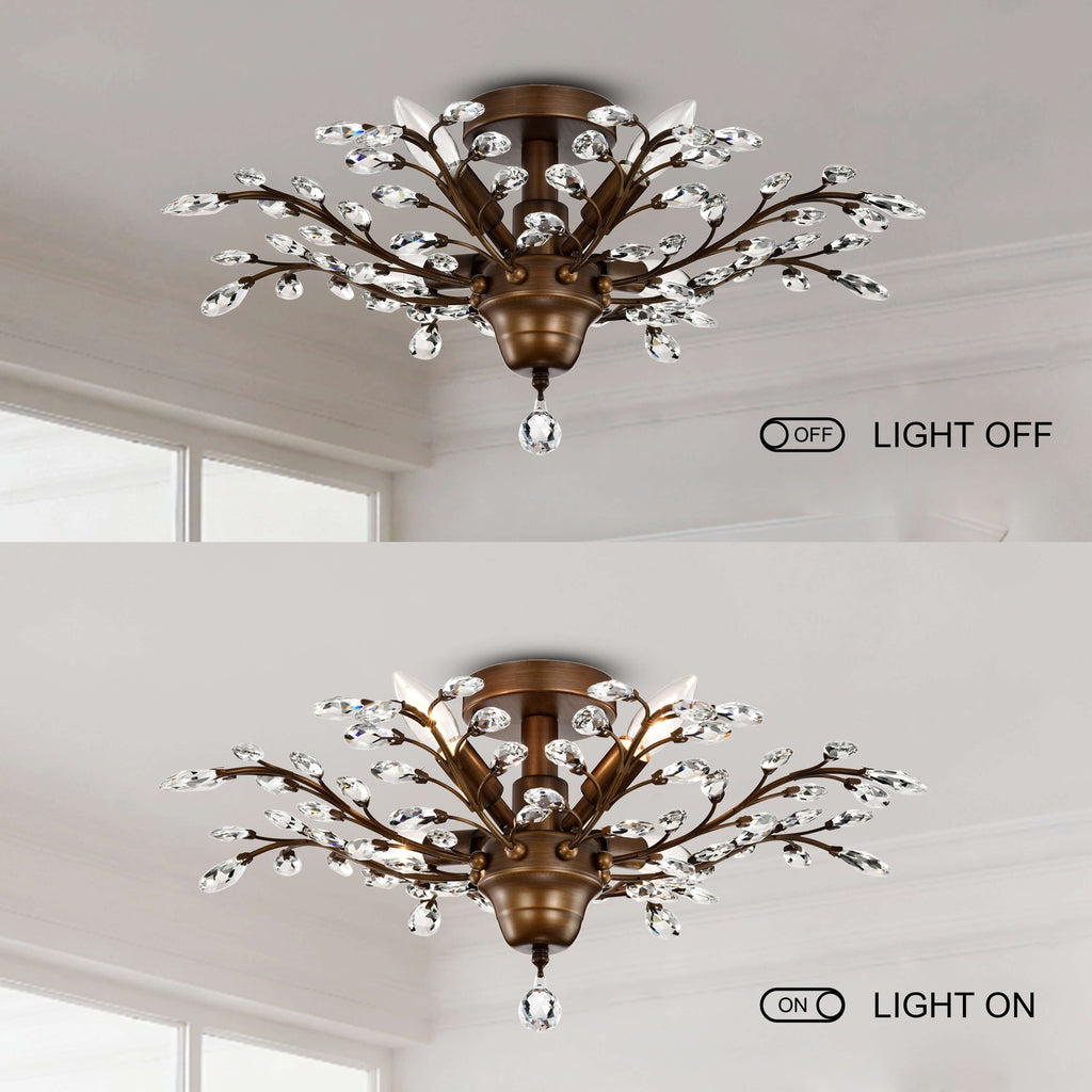 Plafonnier à 4 lumières en cristal avec feuilles de houx