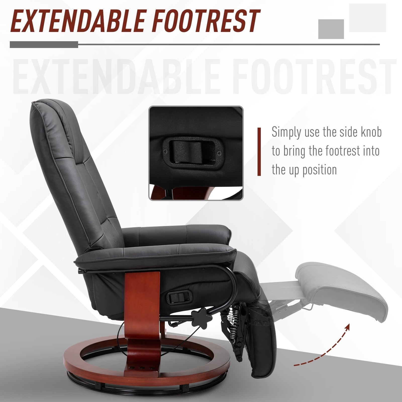 Fauteuil inclinable manuel pivotant et réglable en similicuir HomCom avec repose-pieds confortable et relaxant