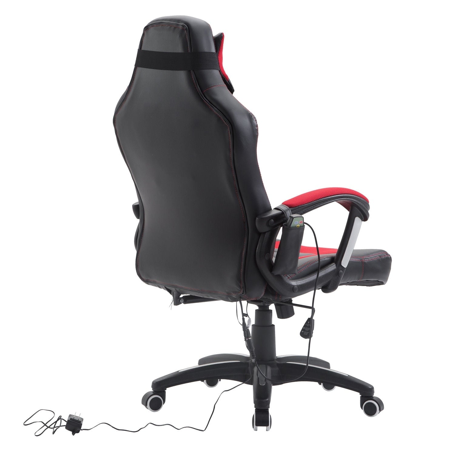 Fauteuil de jeu pour ordinateur, massage par 6 points vibrants, 5 modes, style course, chauffant, pivotant, roulant, avec appui-tête
