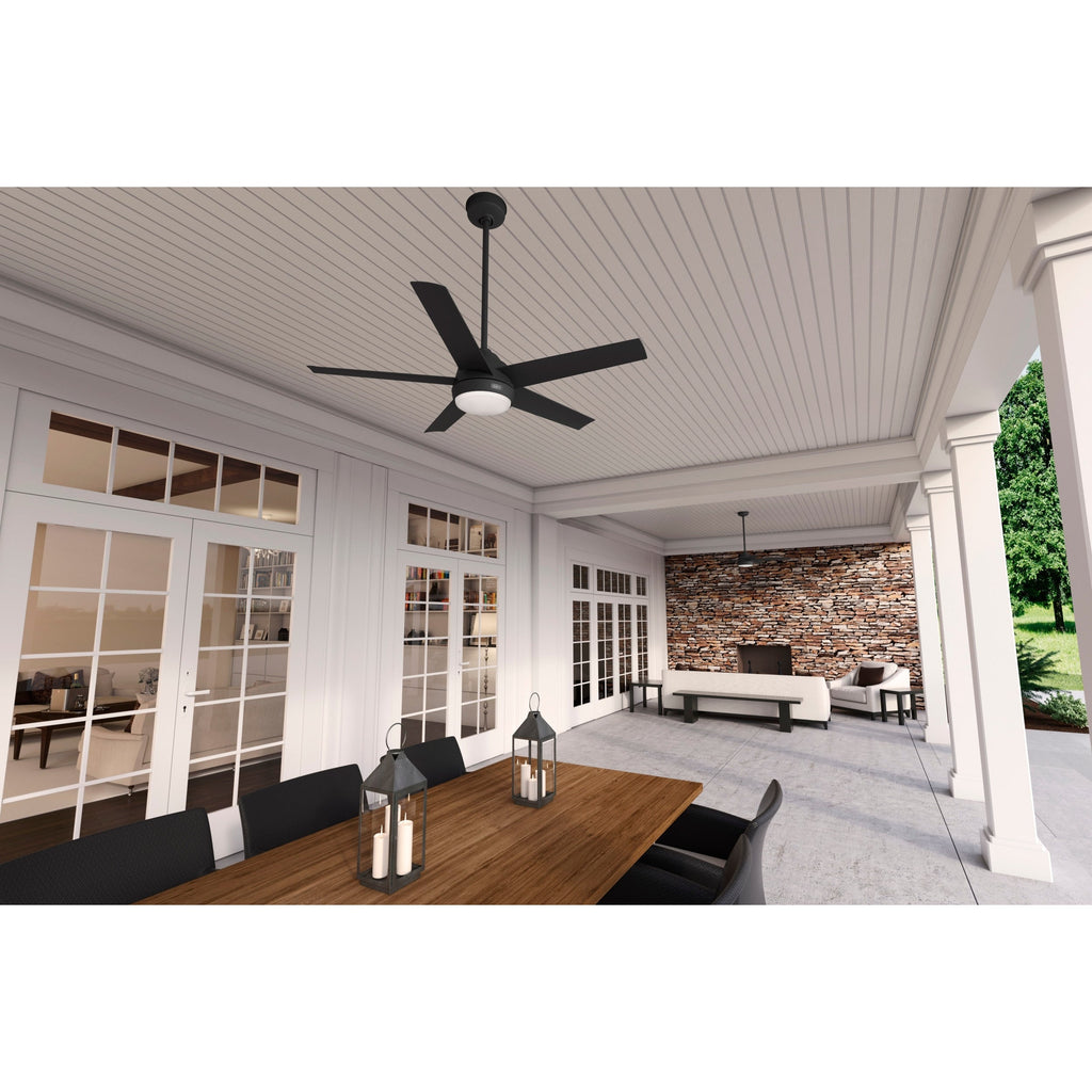 Ventilateur de plafond extérieur Hunter 52 Skyflow avec kit d'éclairage LED, commande murale - Côtier moderne contemporain - WeatherMax - CLASSÉ HUMIDE !