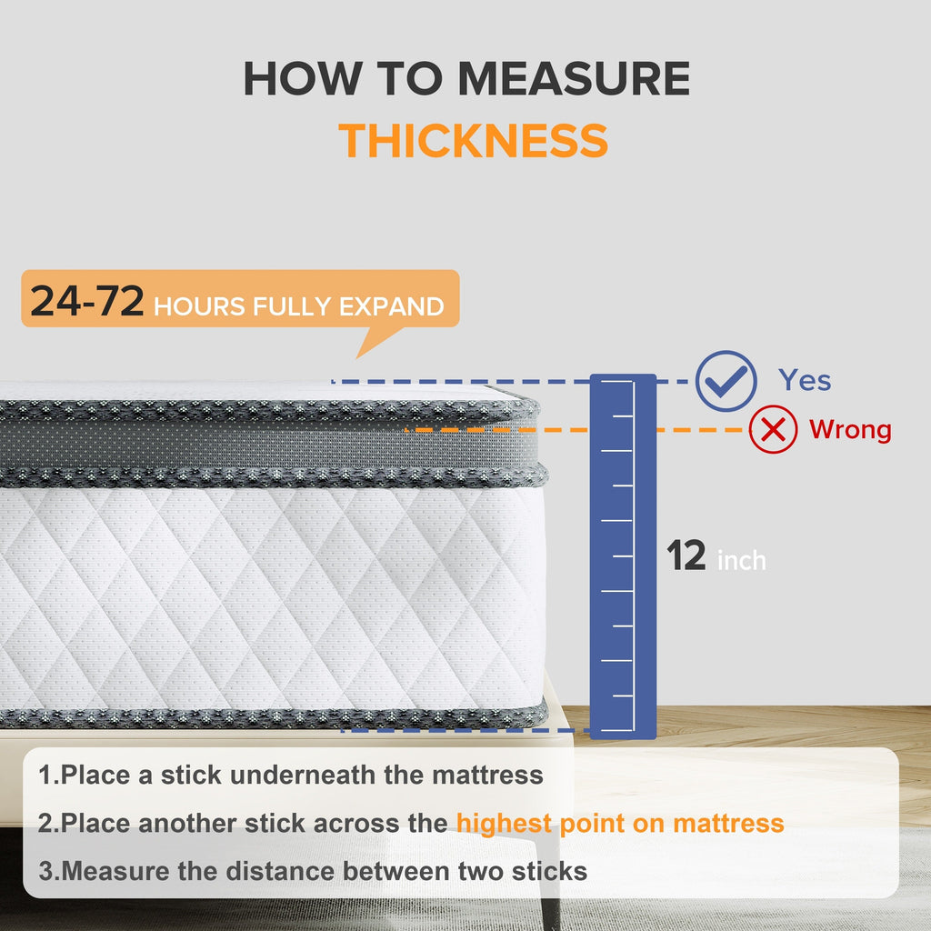 Matelas hybride en mousse à mémoire de forme SweDrea de 12 po de taille moyenne avec CertiPUR-US et Oeko-TEX, doté d'une absorption au charbon de bambou.