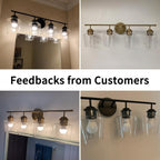 KAWOTI Lampe de salle de bain en métal à 4 lumières et abat-jour en verre à intensité variable