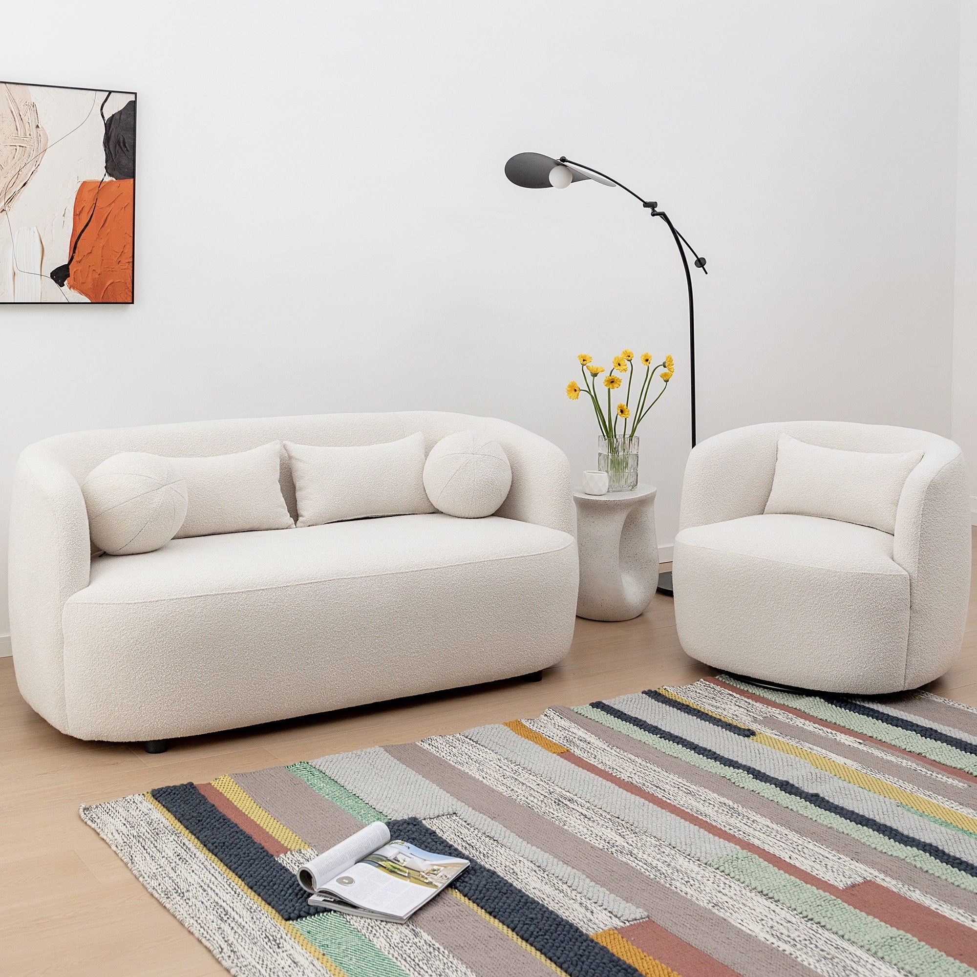 Causeuse 2 places rembourrée KINWELL Boucle avec oreillers