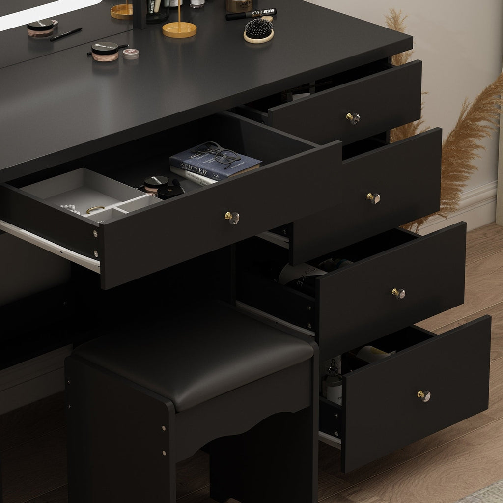 Coiffeuse Kerrogee avec miroir éclairé réglable et tabouret - 39,4 L x 19,7 l x 53,5 H