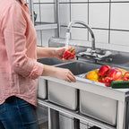 Évier de cuisine à cuve compartimentée en acier inoxydable, évier commercial autoportant