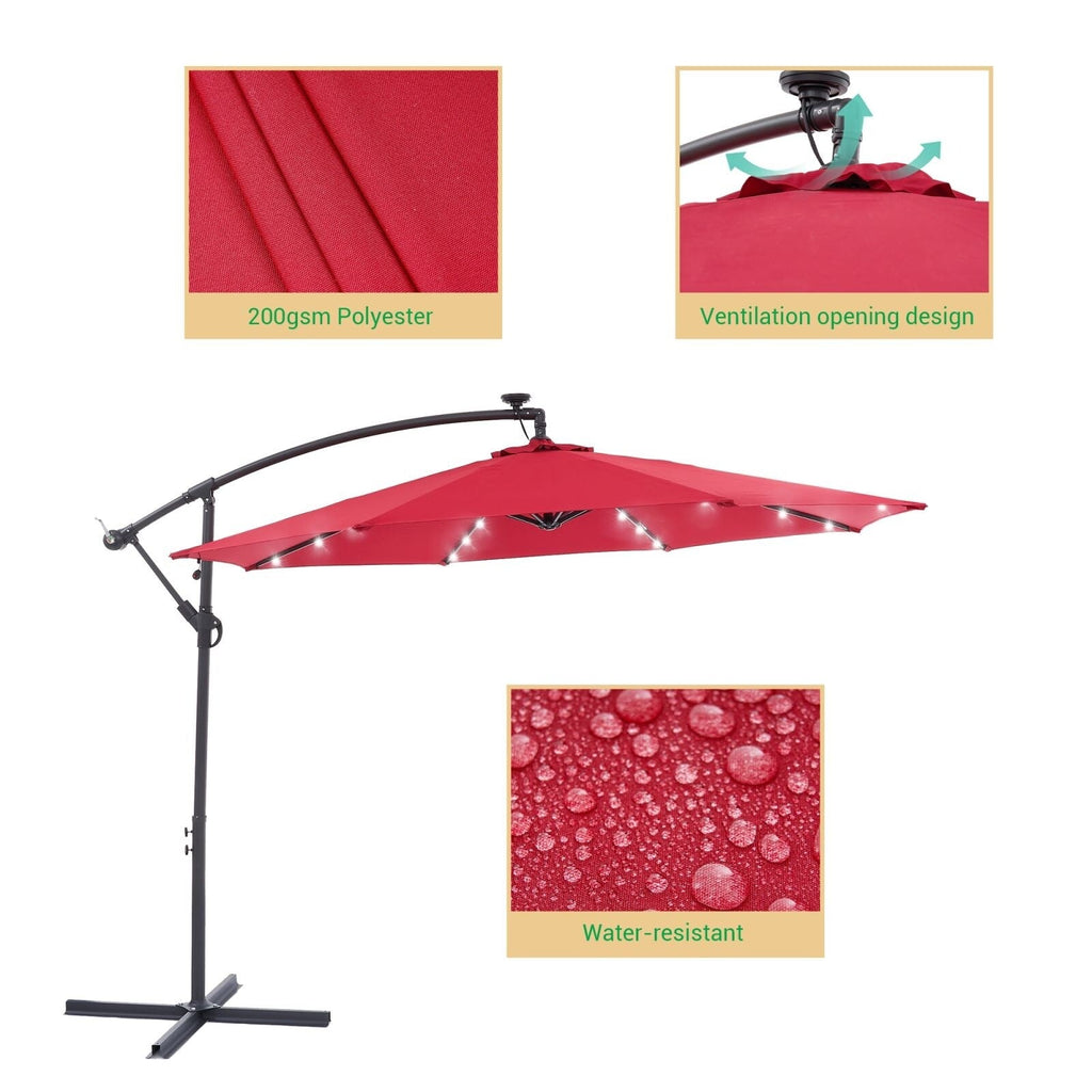 Parasol de terrasse déporté à LED LIVOOSUN de 10 pieds avec base croisée
