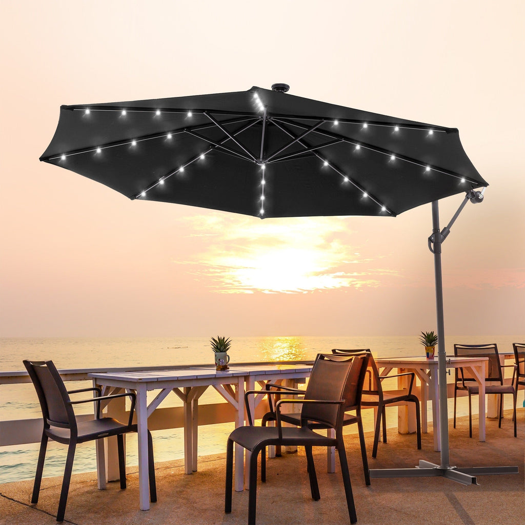 Parasol de terrasse déporté à LED LIVOOSUN de 10 pieds avec base croisée