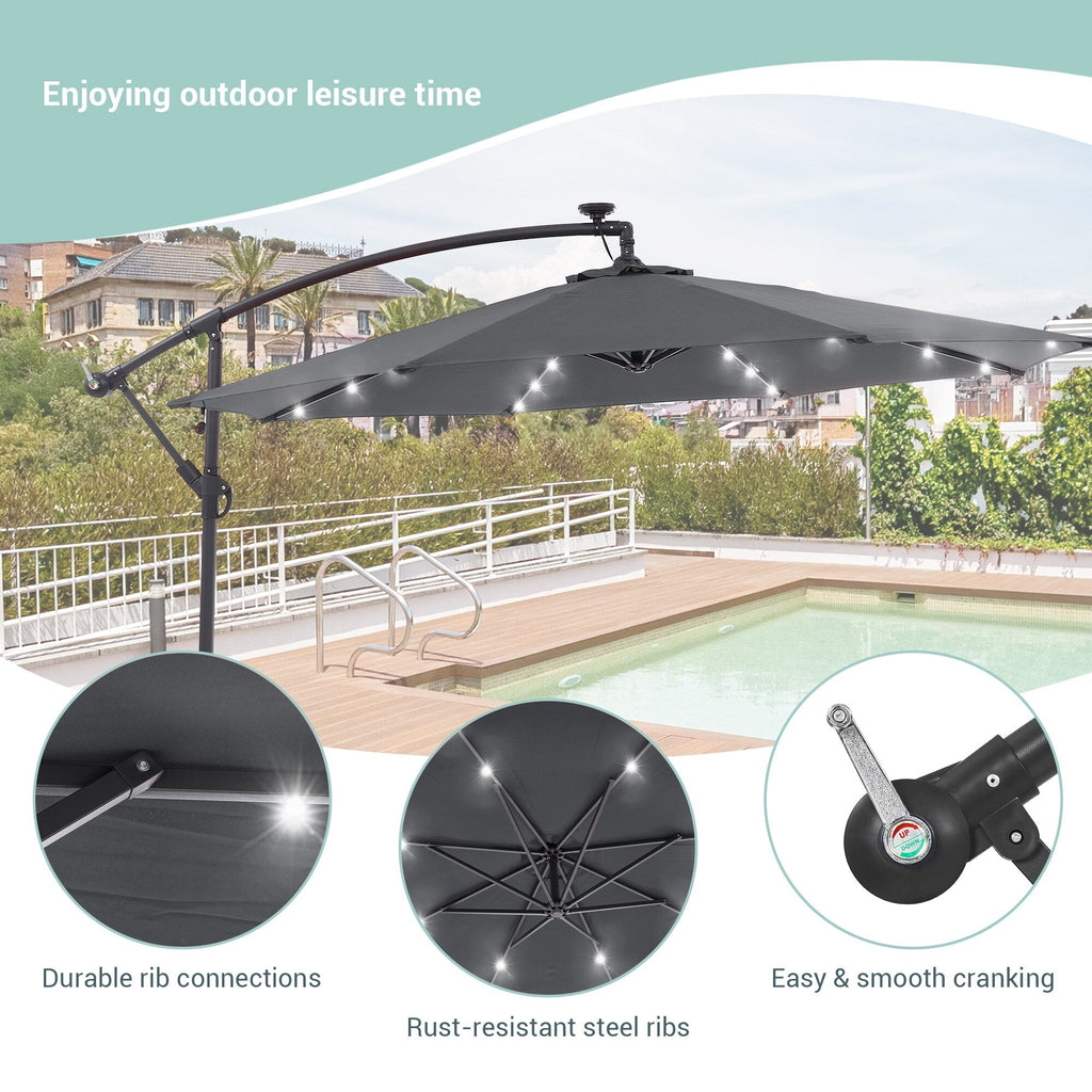 Parasol de terrasse déporté à LED LIVOOSUN de 10 pieds avec base croisée