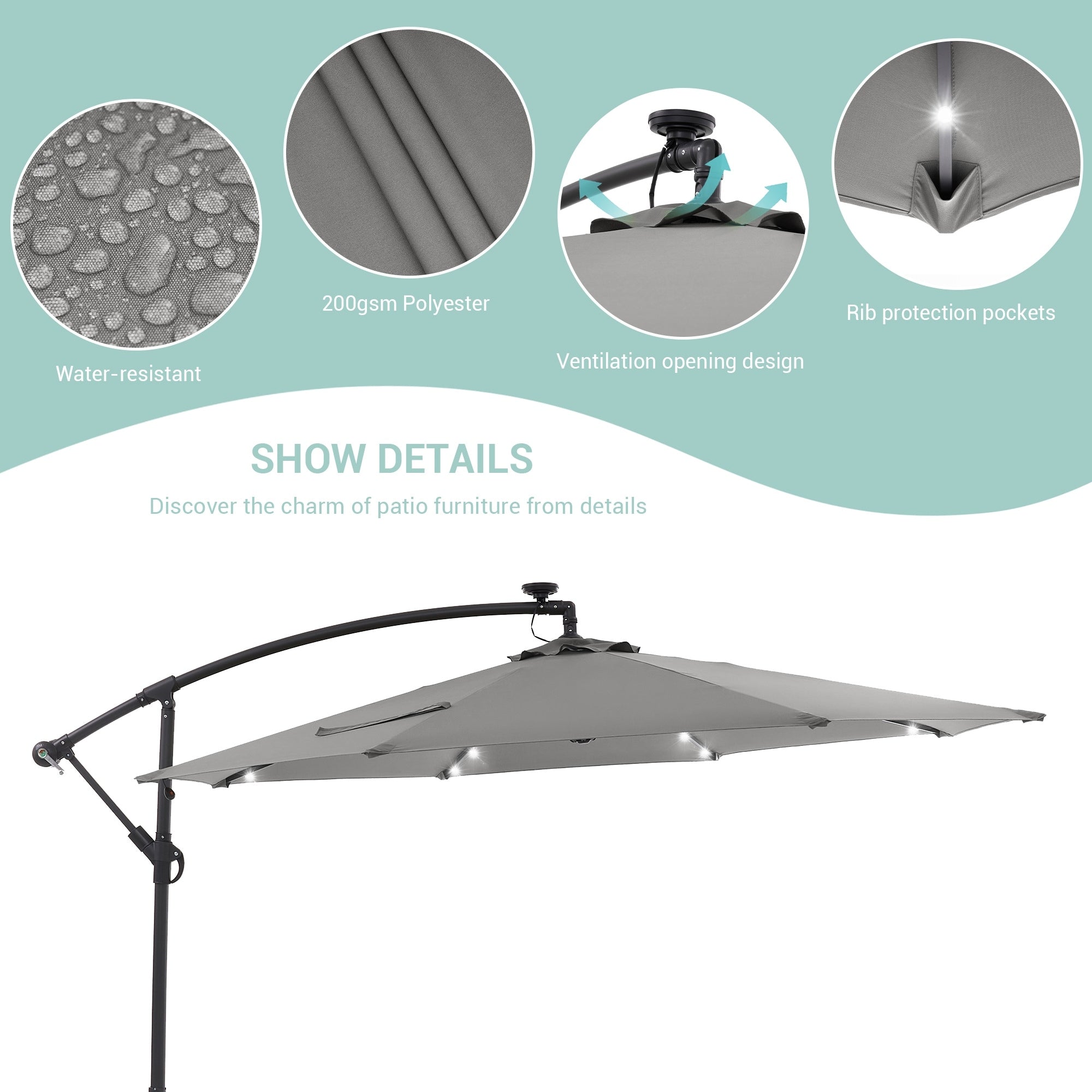 Parasol de terrasse déporté à LED LIVOOSUN de 10 pieds avec base croisée